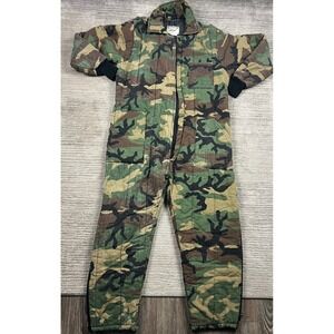 Trail Crest Coveralls Mens Medium Green Woodland Camo Insulated Quilted Made USA